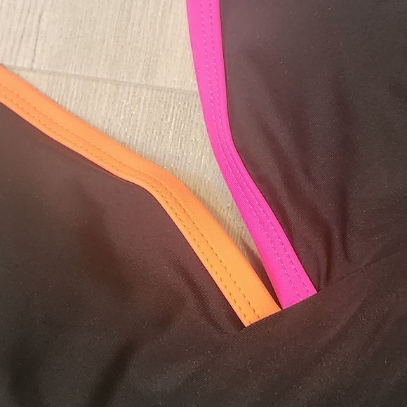 Neon straps swimsuit M black one piece deep V swimwear tummy control shaper new - Picture 5 of 12